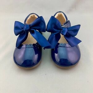 MG Baby Mary Jane Flats Toddler EU 22 (6-6.5) Dark Blue New Patent Scallop Bows